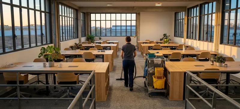 Open space de bureaux à Bordeaux entretenu tôt le matin